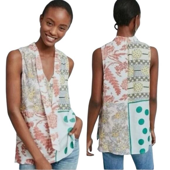 🎁 Anthropologie Moulinette Soeurs Venezia Patchwork Print Top Blouse Size XS - Picture 8 of 8
